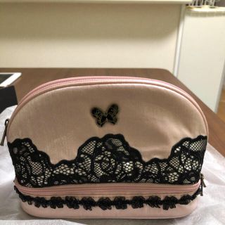 アナスイ(ANNA SUI)のANNA SUI 黒レース ファスナー ピンクポーチ(ポーチ)