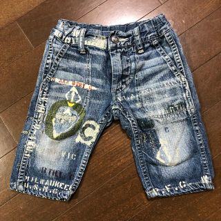 デニムダンガリー(DENIM DUNGAREE)のタイムセール＊デニムダンガリー＊七分丈 ペイントデザインパンツ＊90(パンツ/スパッツ)