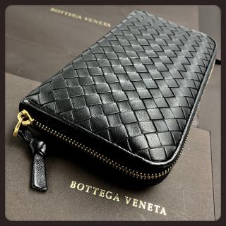 ボッテガヴェネタ(Bottega Veneta)の希少【極美品】ボッテガヴェネタ／長財布／ラウンドZIP／ブラック／ラムレザー(長財布)