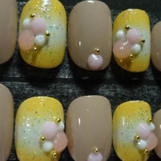 イエロー×モロッコビジューネイル(つけ爪/ネイルチップ)