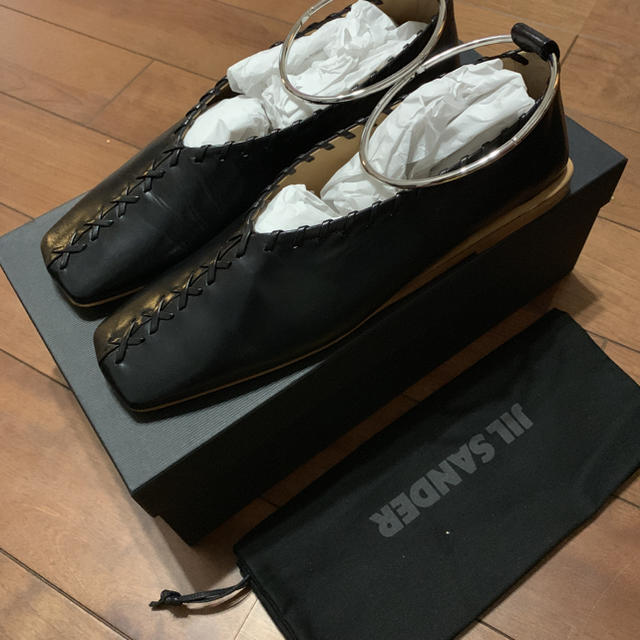 ジル サンダー JIL SANDER バレエシューズ アンクルブレスレット フラットシューズ 靴 ブラック JS30217A 15073 001