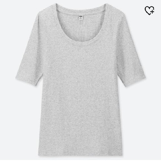 ユニクロ(UNIQLO)のUNIQLOユニクロ♡リブUネックT(5分袖)　Sサイズ(Tシャツ(半袖/袖なし))