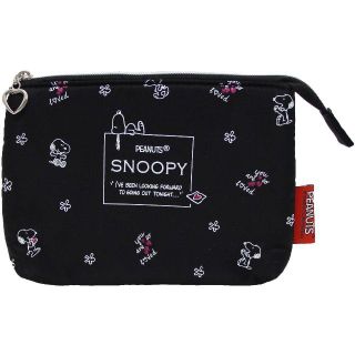 スヌーピー(SNOOPY)のSNOOPY スヌーピー 化粧ポーチ ダブルナイロンラメハート総柄★ブラック新品(ポーチ)