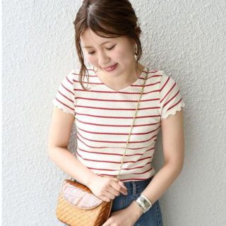 シップスフォーウィメン(SHIPS for women)の新品★Khaju ボーダー2WAYショートスリーブ Tシャツ リブカットソー(カットソー(半袖/袖なし))