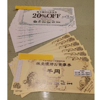 ヨシックス 株主優待券6,000円分 
20％割引券 20枚(レストラン/食事券)