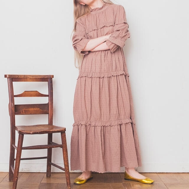 madder madder＊DOT LONG DRESS(ライトブラウン)