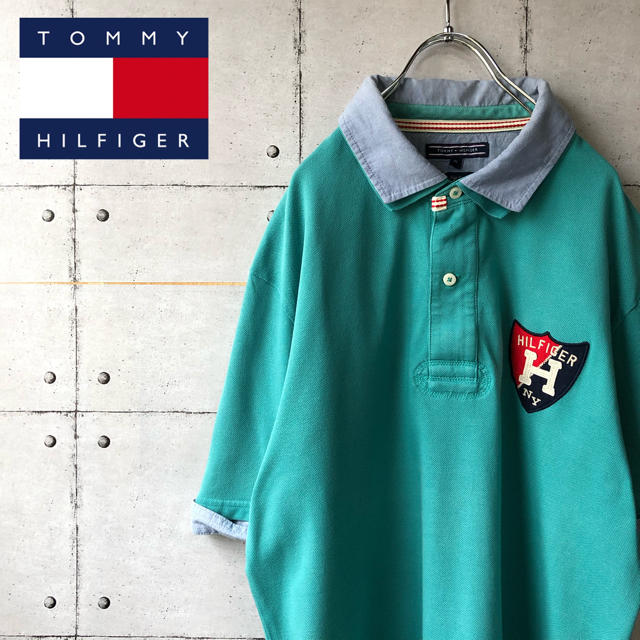 【激レア】 トミーヒルフィガー ワッペン ワンポイント ポロシャツ くすみカラー