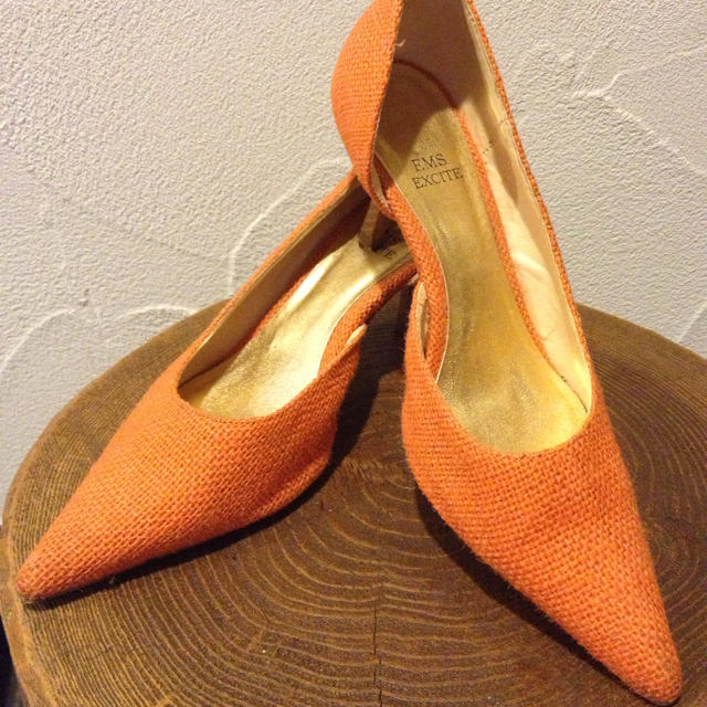 麻サマーパンプス オレンジ レディースの靴/シューズ(ハイヒール/パンプス)の商品写真