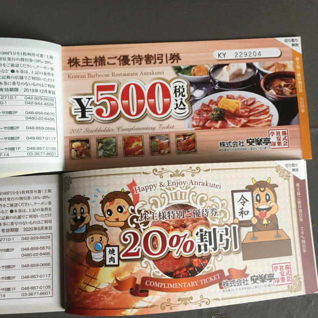 あんりー様専用　安楽亭　500円×26枚　20%オフ×6枚