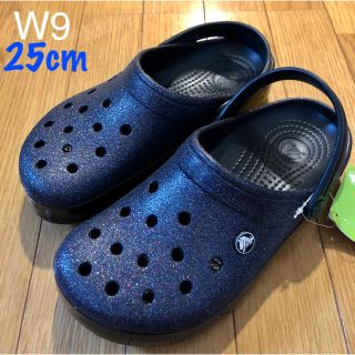 クロックス(crocs)の新品 クロックス クロックバンド ブラック 多色ラメ 25cm W9 キラキラ(サンダル)