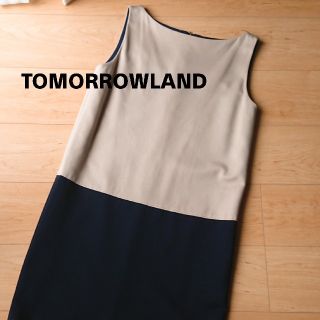 トゥモローランド(TOMORROWLAND)のTOMORROWLAND BALLSEY バイカラー ワンピース 38(ひざ丈ワンピース)