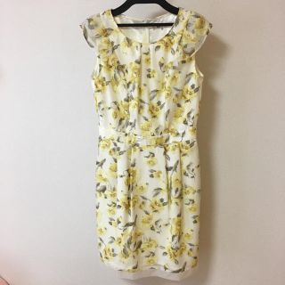 ミッシュマッシュ(MISCH MASCH)のミッシュマッシュ   オパール花柄ワンピース イエロー フリル 美品(ひざ丈ワンピース)