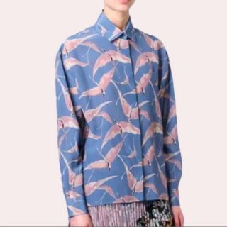 ザラ(ZARA)のcrane blue shirt シャツ 鳥(シャツ/ブラウス(半袖/袖なし))