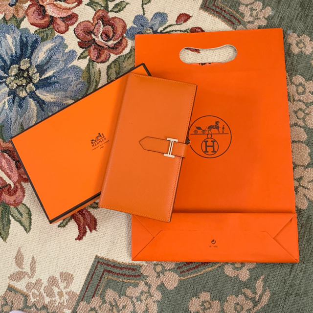 ギフ_包装】 Hermes - オレンジ 長財布 ベアン エルメス 財布
