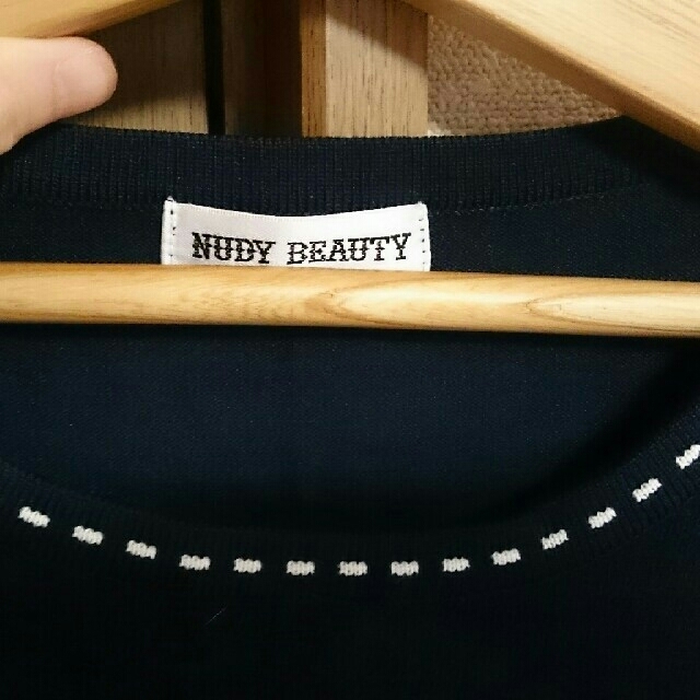 美品 NUDY BEAUTY ☆ 3L サマー ニット ネイビー レディースのトップス(ニット/セーター)の商品写真