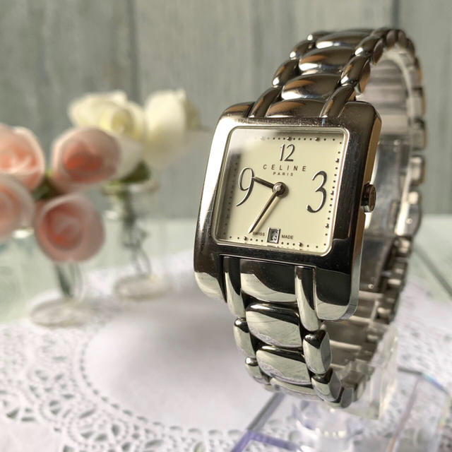 品質一番の スクエア 腕時計 セリーヌ 【希少】CELINE デイト レディース シルバー 腕時計
