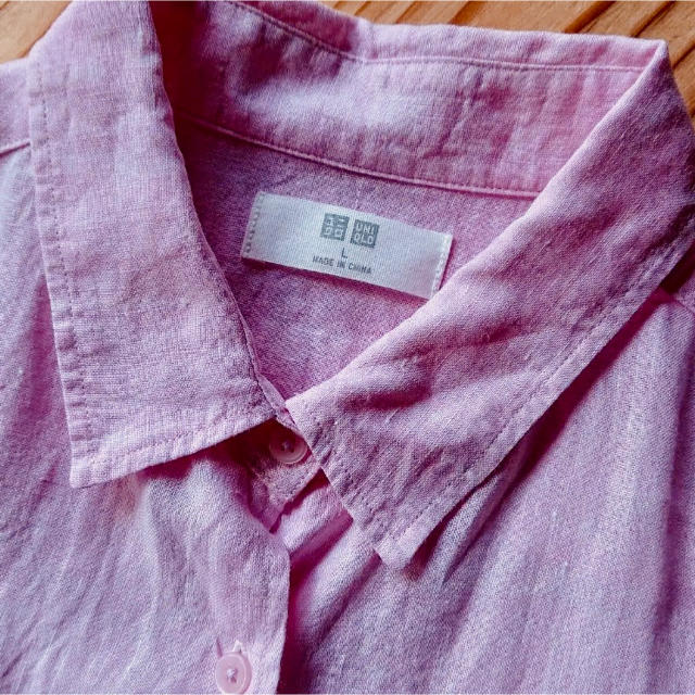 UNIQLO(ユニクロ)のプレミアムリネンシャツ L ピンク レディースのトップス(シャツ/ブラウス(長袖/七分))の商品写真