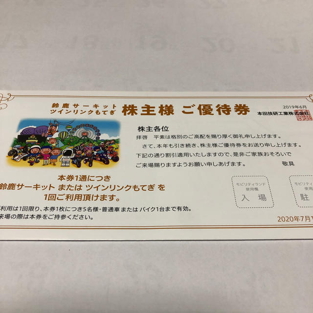 ホンダ株主優待券 チケットの施設利用券(遊園地/テーマパーク)の商品写真