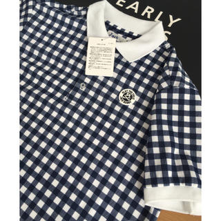 パーリーゲイツ(PEARLY GATES)の新品 ジャックバニー ギンガムチェック 半袖ポロシャツ(5)L/白紺2019最新(ウエア)