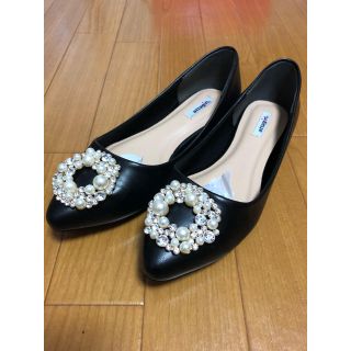 ランダ(RANDA)の★新品★ビジュー フラットパンプス黒(ハイヒール/パンプス)