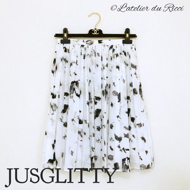 JUSGLITTY(ジャスグリッティー)の《美品》JUSGLITTY 春夏 花柄 シフォン プリーツ スカート 2 レディースのスカート(ひざ丈スカート)の商品写真