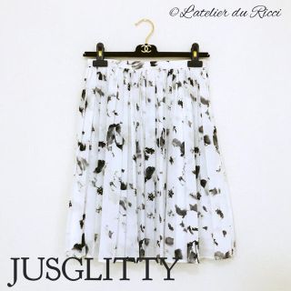 ジャスグリッティー(JUSGLITTY)の《美品》JUSGLITTY 春夏 花柄 シフォン プリーツ スカート 2(ひざ丈スカート)