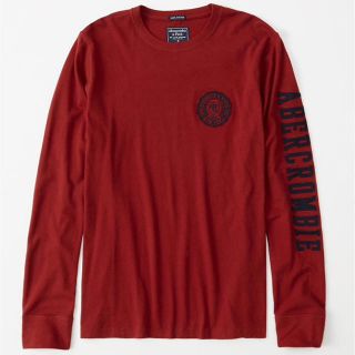 アバクロンビーアンドフィッチ(Abercrombie&Fitch)の新品 Abercrombie アバクロ アップリケ長袖Tシャツ レッド Sサイズ(Tシャツ/カットソー(七分/長袖))