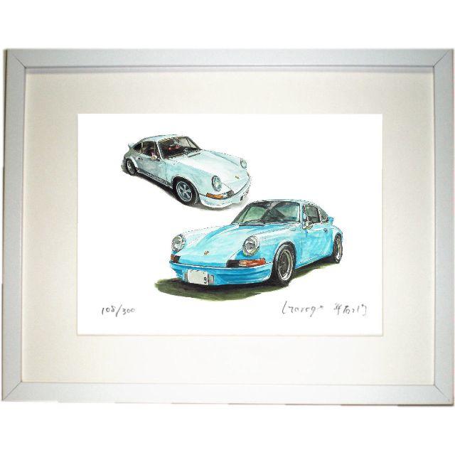 版画GC-1209 ポルシェ911s限定版画直筆サイン額装●作家平右ヱ門