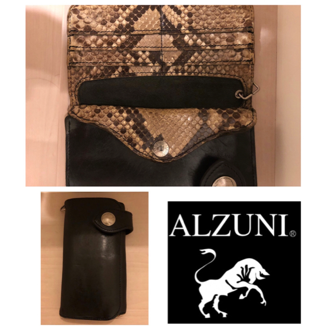 ALZUNI アルズニ レザー長財布 ブラック本革×蛇革  ロングウォレット