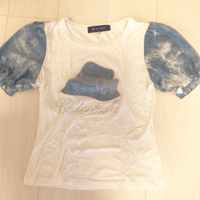 M'S GRACY(エムズグレイシー)のエムズグレイシー   パフスリーブ カットソー/Tシャツ ラインストーン レディースのトップス(Tシャツ(半袖/袖なし))の商品写真