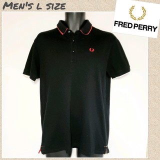 フレッドペリー(FRED PERRY)の☆FRED PERRY☆ダブルカラーポロシャツ 刺繍ロゴ 日本製 黒赤 Lサイズ(ポロシャツ)