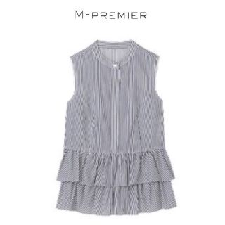 エムプルミエ(M-premier)のM-PREMIER 新品タグ付 ティアードフリルストライプブラウス 38(シャツ/ブラウス(半袖/袖なし))