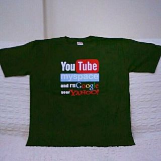 YouTube★おもしろジョークTシャツ★L★モスグリーン★緑★綿100★(Tシャツ/カットソー(半袖/袖なし))