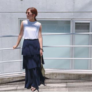 グリード(GREED)の新品未使用タグ付 GREED crepewave skirt navy Sサイズ(ロングスカート)