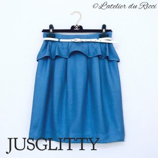 ジャスグリッティー(JUSGLITTY)の《美品》JUSGLITTY フリルデザイン ブルー 膝丈スカート 2(ひざ丈スカート)