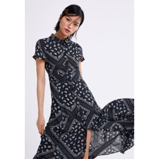 ザラ(ZARA)の新品 ♡ ZARA プリント柄 ロングワンピース  ペイズリー シャツワンピ(ロングワンピース/マキシワンピース)