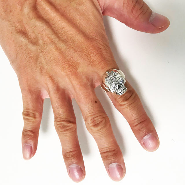 純銀 シルバー925 スカルリング ホワイトジルコニア 18号 4932 メンズのアクセサリー(リング(指輪))の商品写真