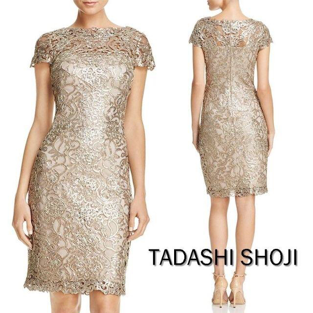 TADASHI SHOJI(タダシショウジ)の2018新品 4P タダシショージ ワンピース ドレス 刺繍　ゴールド レディースのワンピース(ひざ丈ワンピース)の商品写真