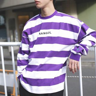 カンゴール(KANGOL)のKANGOL×FREAK'S STORE＊ビッグシルエットボーダーロンT 白 紫(Tシャツ/カットソー(七分/長袖))