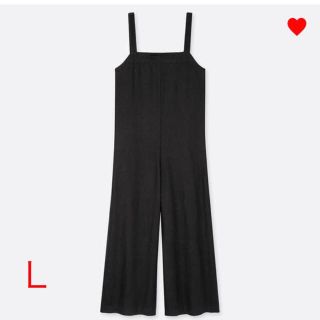 ユニクロ(UNIQLO)のユニクロ リネンブレンドサロペット Ｌ 黒(サロペット/オーバーオール)