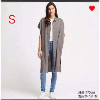 ユニクロ(UNIQLO)のユニクロ リネンブレンド ロングシャツ  Ｓオリーブ(シャツ/ブラウス(半袖/袖なし))