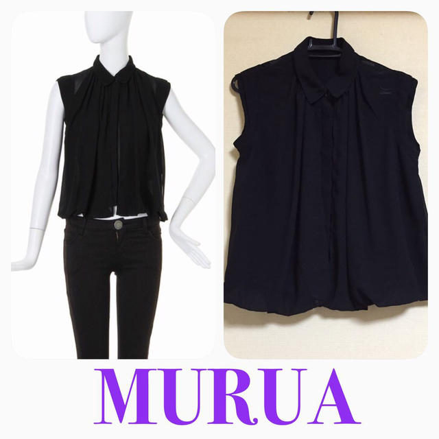 MURUA(ムルーア)のMURUA♡ドレープシフォンブラウス♡黒 レディースのトップス(シャツ/ブラウス(半袖/袖なし))の商品写真