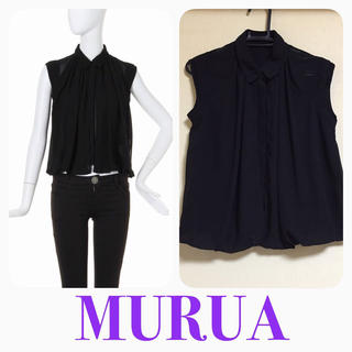 ムルーア(MURUA)のMURUA♡ドレープシフォンブラウス♡黒(シャツ/ブラウス(半袖/袖なし))