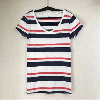 トミーヒルフィガー(TOMMY HILFIGER)のトミーヒルフィガー ボーダー Tシャツ Ｖネック TOMMY トミー S(Tシャツ(半袖/袖なし))