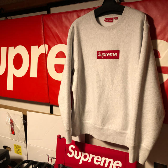 Mカラーsupreme boxlogo crew neck M ashgray 18AW