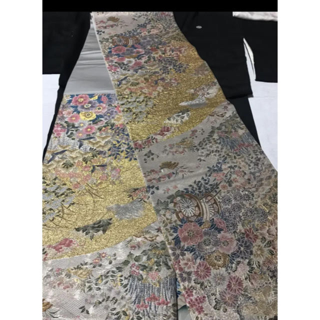 逸品!! 正絹 袋帯 四季花車紋 6通柄 長さ428 - 帯