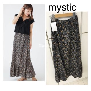 ミスティック(mystic)の1度使用しました☆花柄ティアードマキシスカート ブラック(ロングスカート)