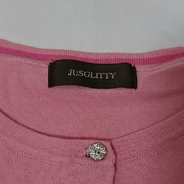 JUSGLITTY(ジャスグリッティー)のJUSGLITTY  ジャスグリッティー美品ピンク色カーディガン サイズ2 レディースのトップス(カーディガン)の商品写真