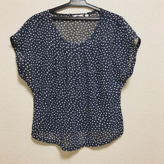 ユニクロ(UNIQLO)のUNIQLO ユニクロ 水玉柄 ドット 紺 ネイビー 半袖 ブラウス(シャツ/ブラウス(半袖/袖なし))