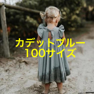 新品  綿麻 流行りのマキシ丈ワンピース  カデットブルー100(ワンピース)